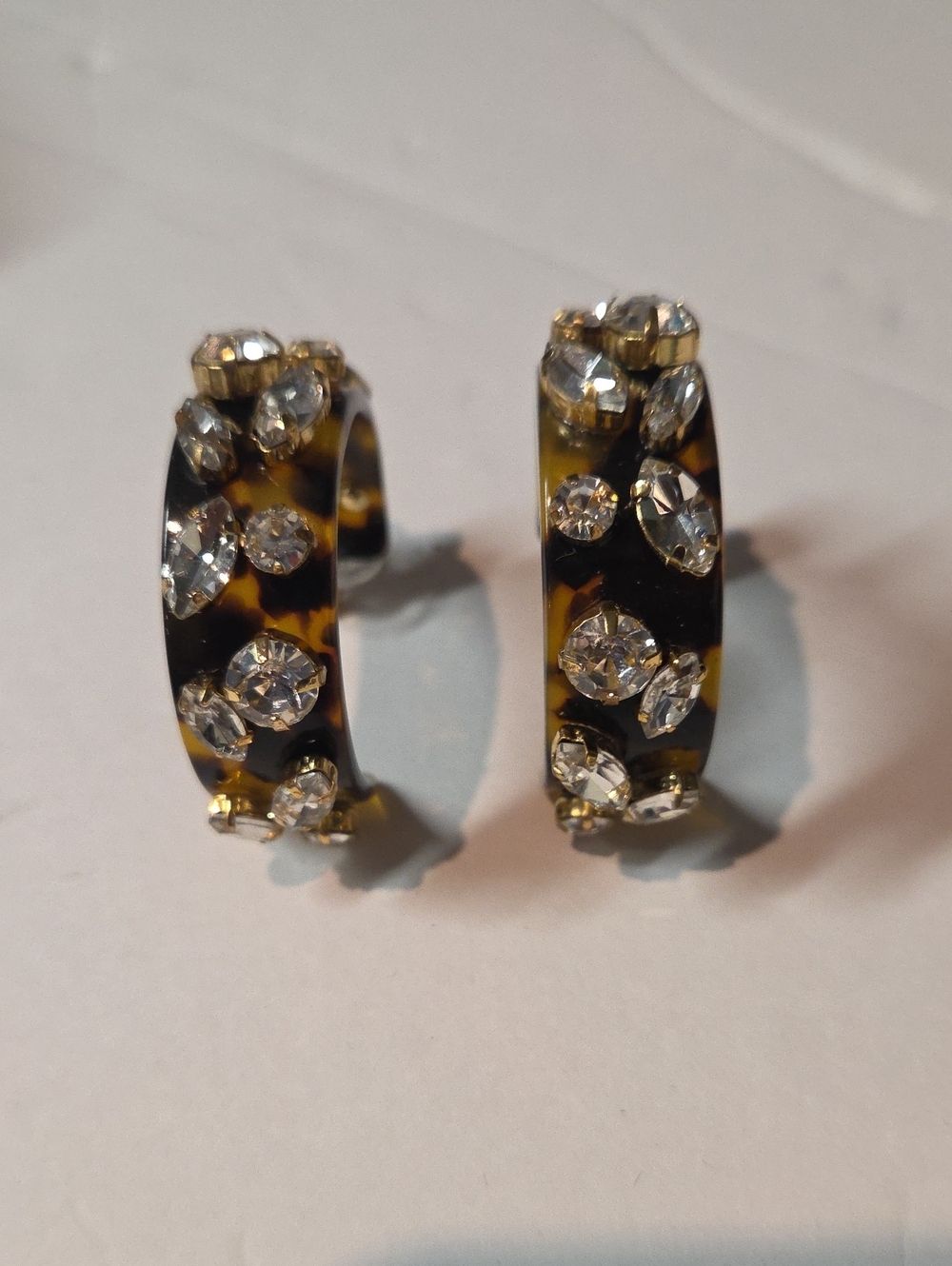J. Crew Tortoiseshell Hoop Earrings with Crystal Accents